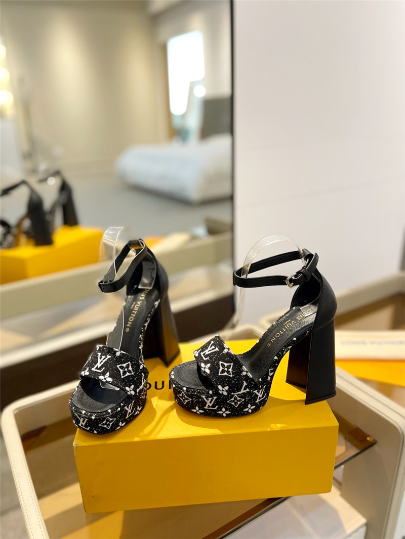 l0vis Vvtt0n monogram jacquard denim platform sandals black