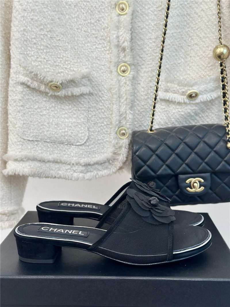 Ch**el black camellia mesh flats