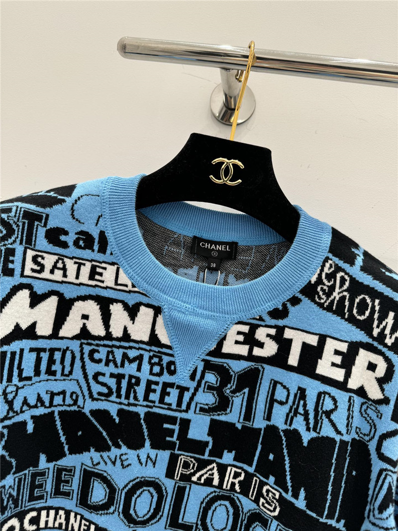 Ch**el letter jacquard crew neck sweater blue