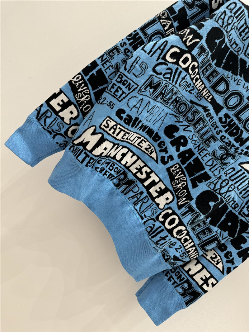 Ch**el letter jacquard crew neck sweater blue