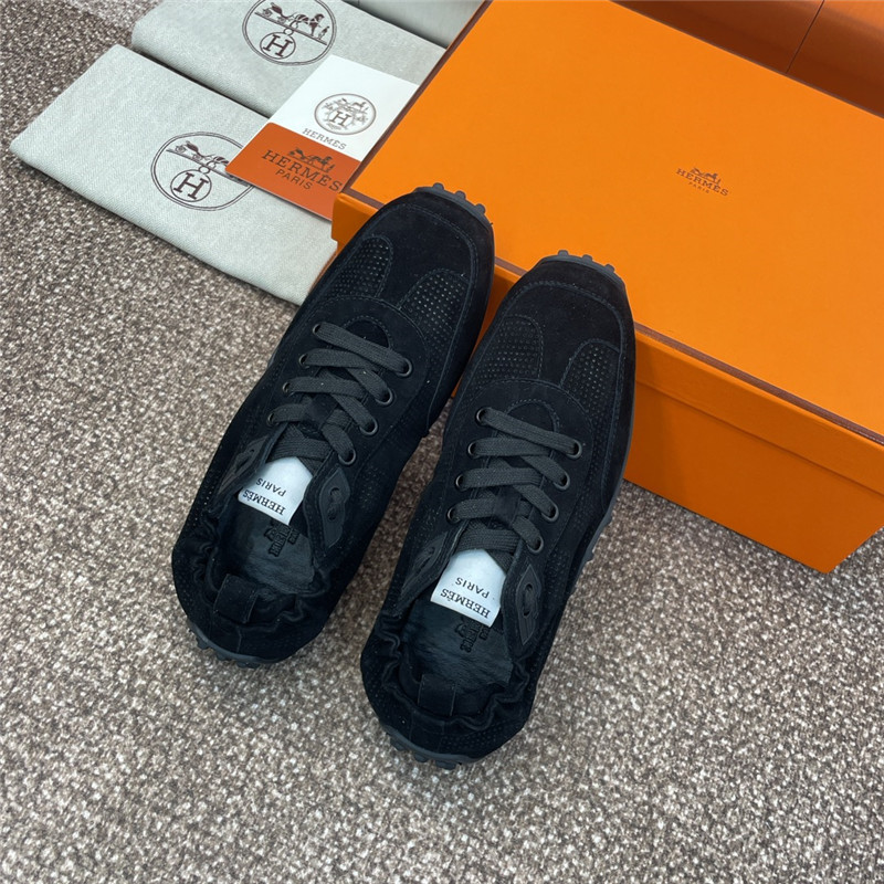 H**me5 black flat round toe lace-up sneakers