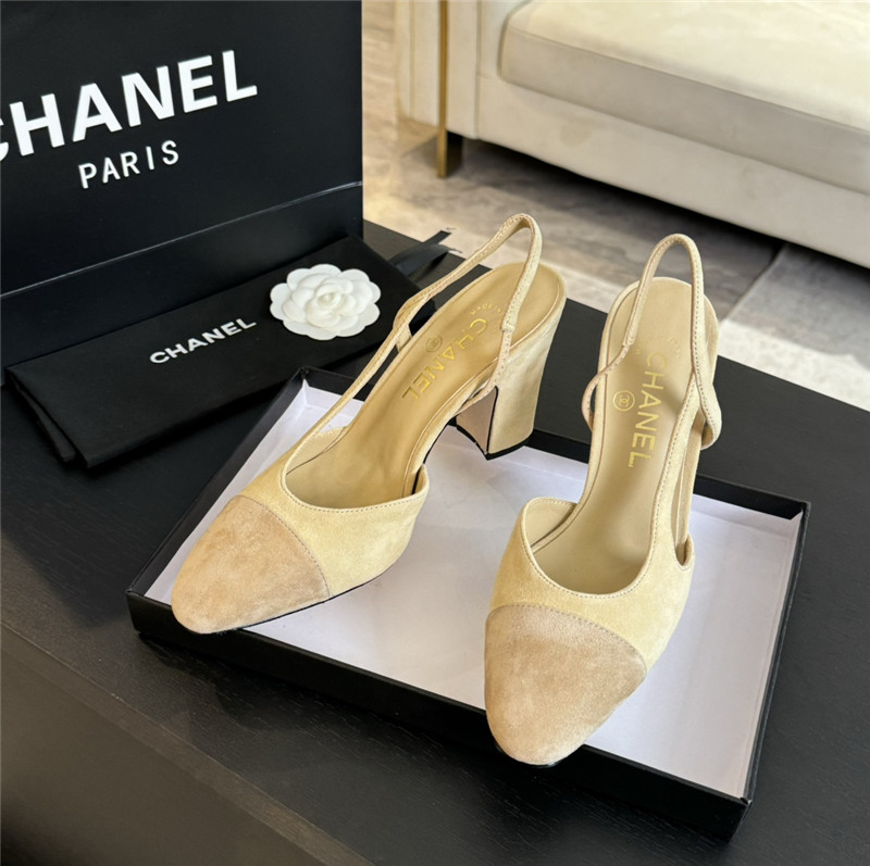 Ch**el slingback sandals in suede beige