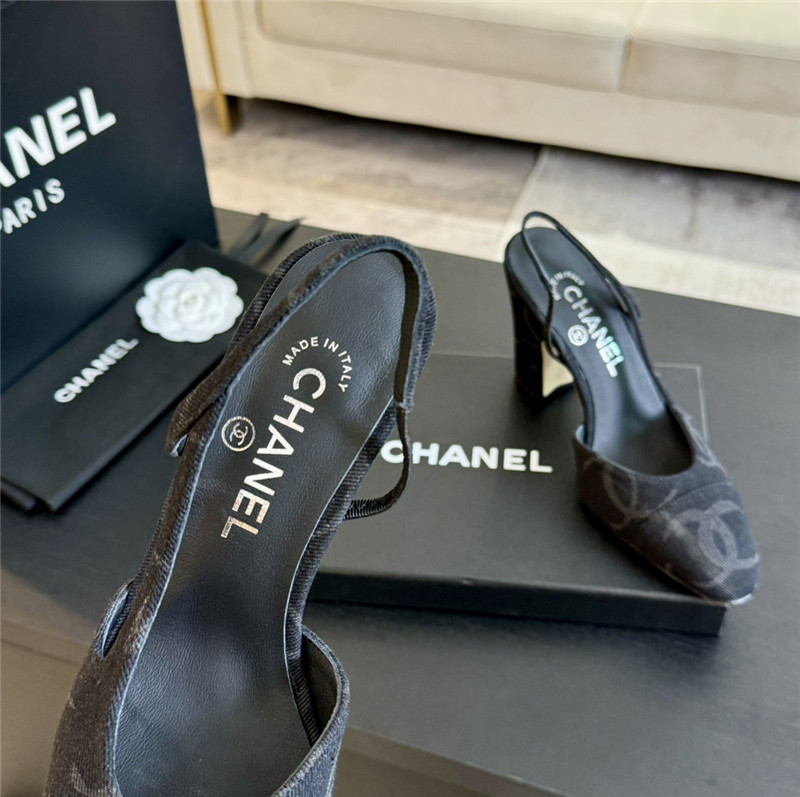 Ch**el slingback sandals in black printed denim