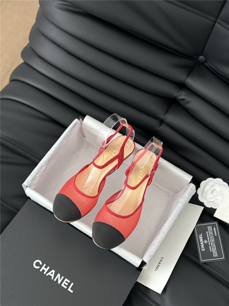 Ch**el red mesh cap-toe ankle wedge sandal