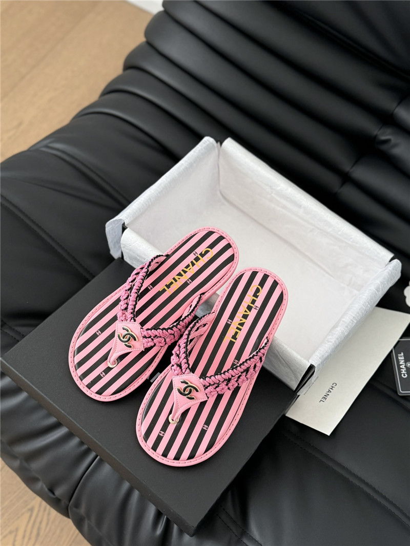 Ch**el crochet thong flip-flops pink and black stripe