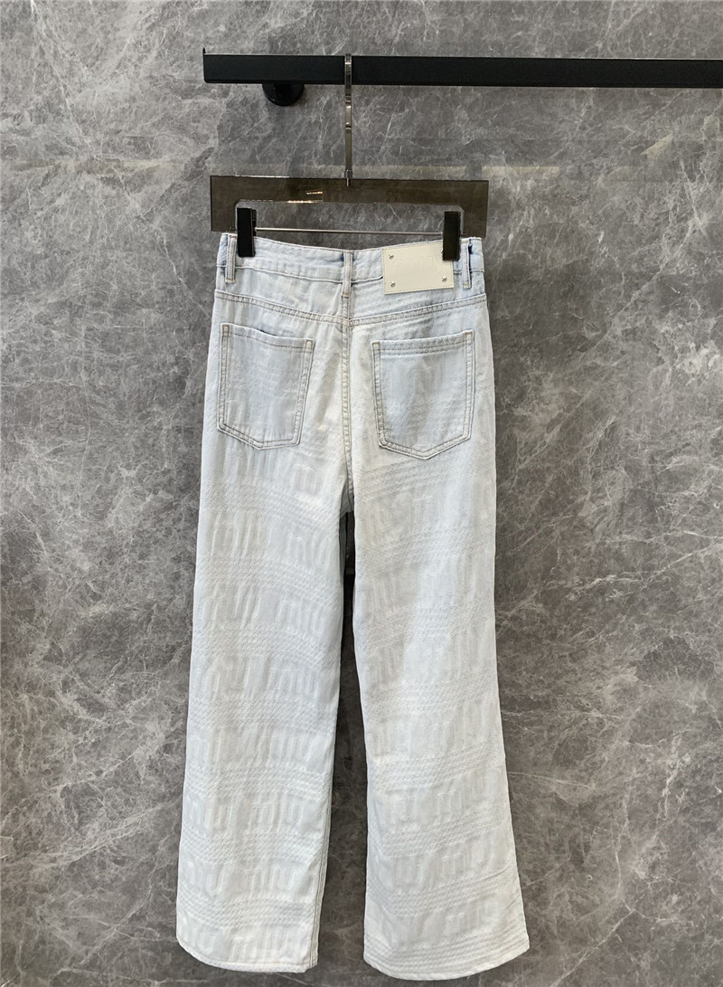 M1um1u letter jacquard ripped straight jeans replicas clothes