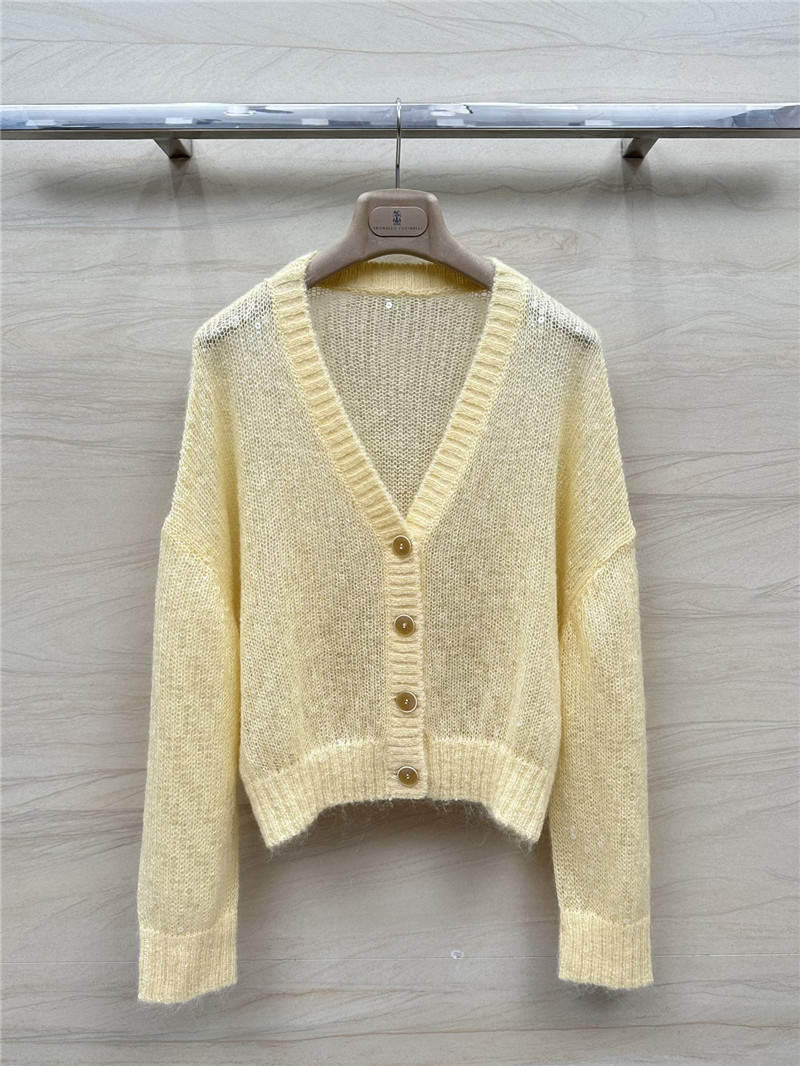 BC V-Neck Sequin Mohair Cardigan Yellow