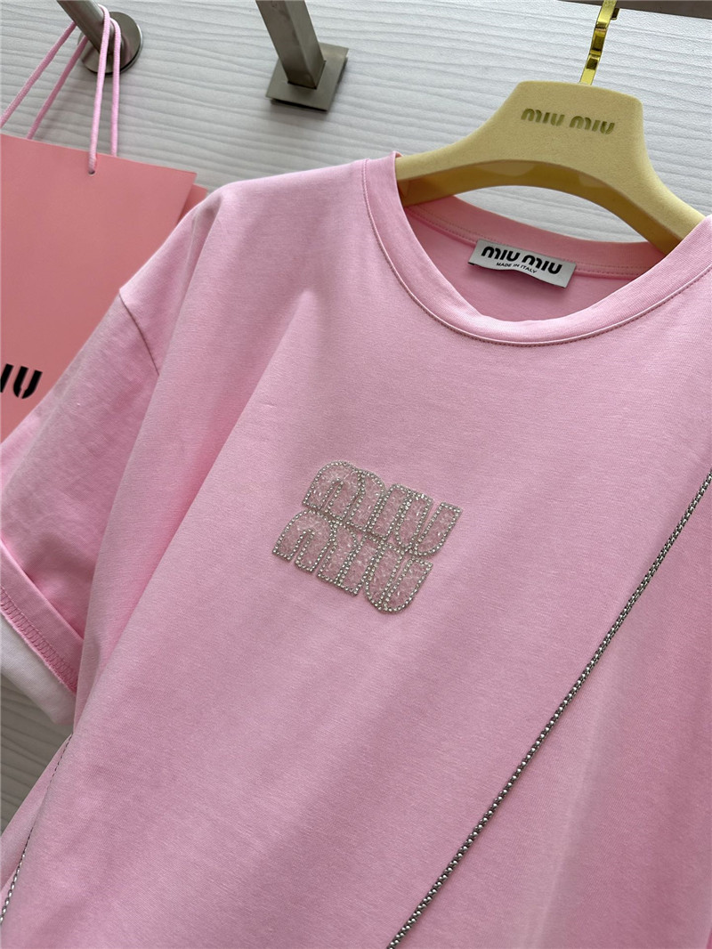 M1um1u beaded contrast color t-shirt replica clothing sites