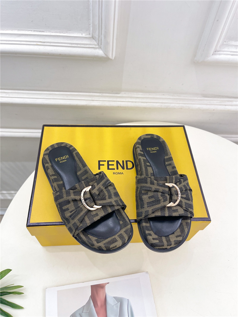 F**di feel brown and black ff jacquard slides