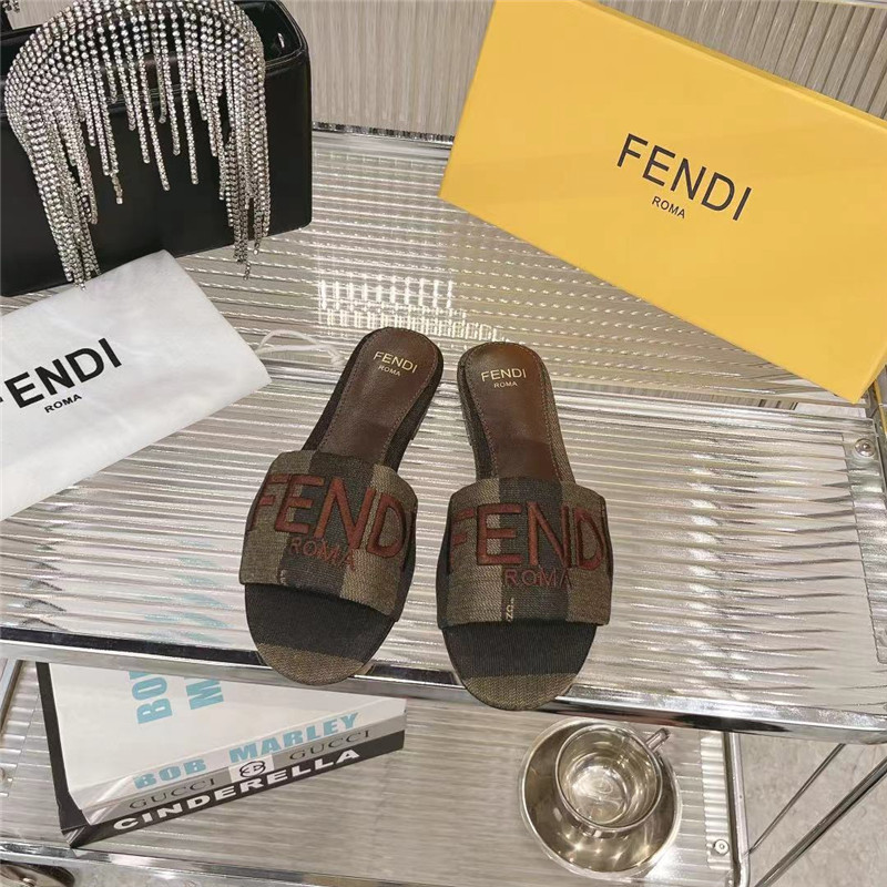 F**di sunshine brown fabric flat sandals