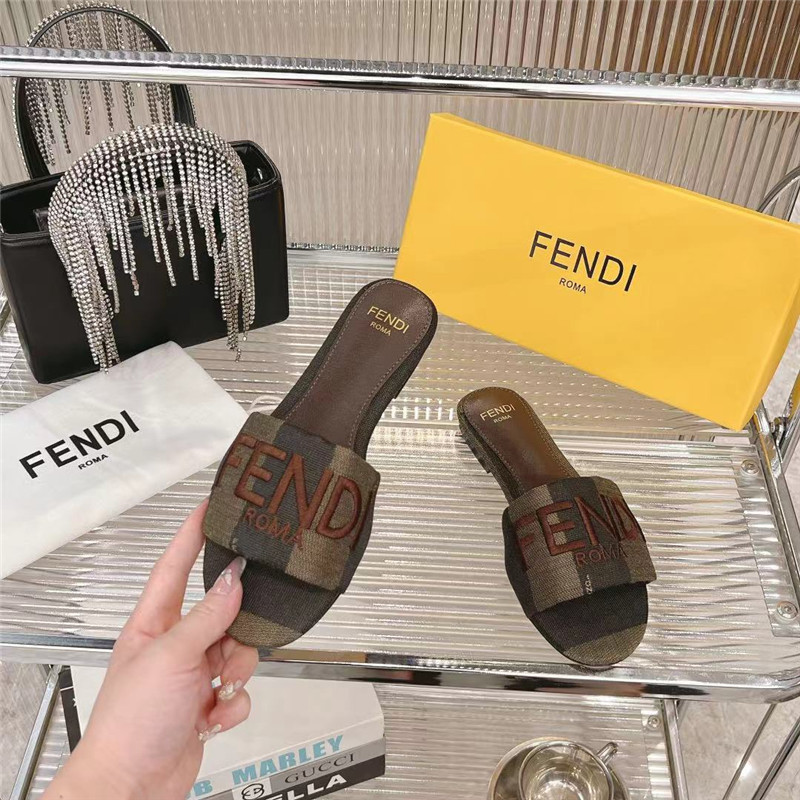 F**di sunshine brown fabric flat sandals