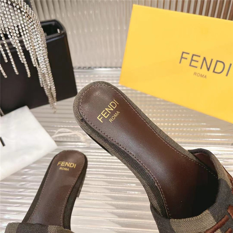 F**di sunshine brown fabric flat sandals