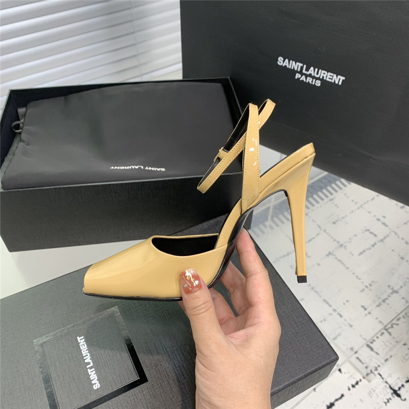 Sa1nt Lau*nt la scandale sandals in beige patent leather