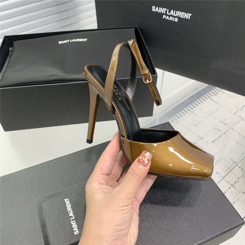 Sa1nt Lau*nt la scandale sandals in macadamia patent leather