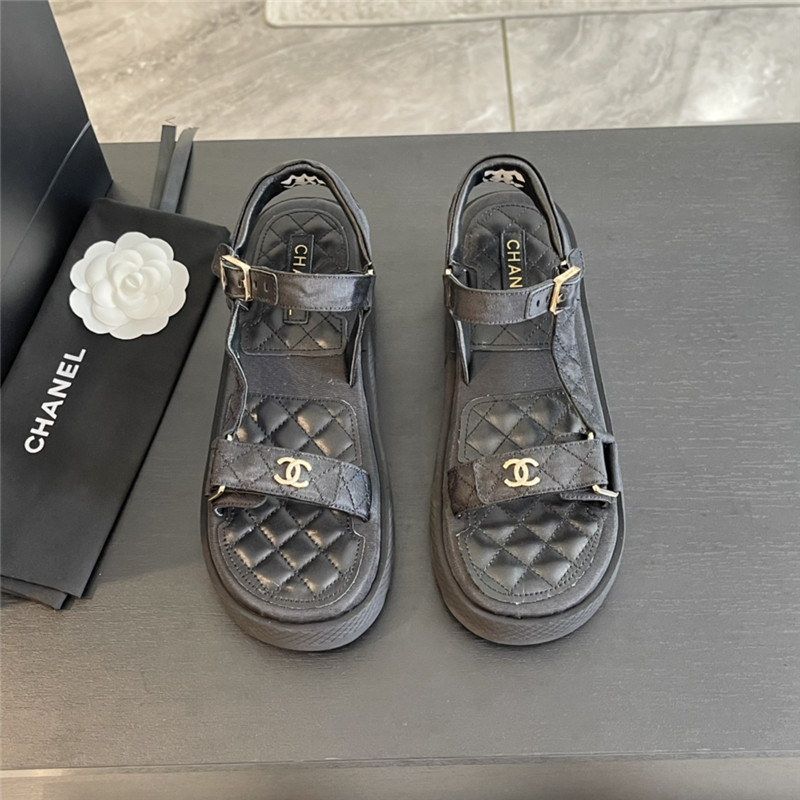 Ch**el quilted beach sandals black leather