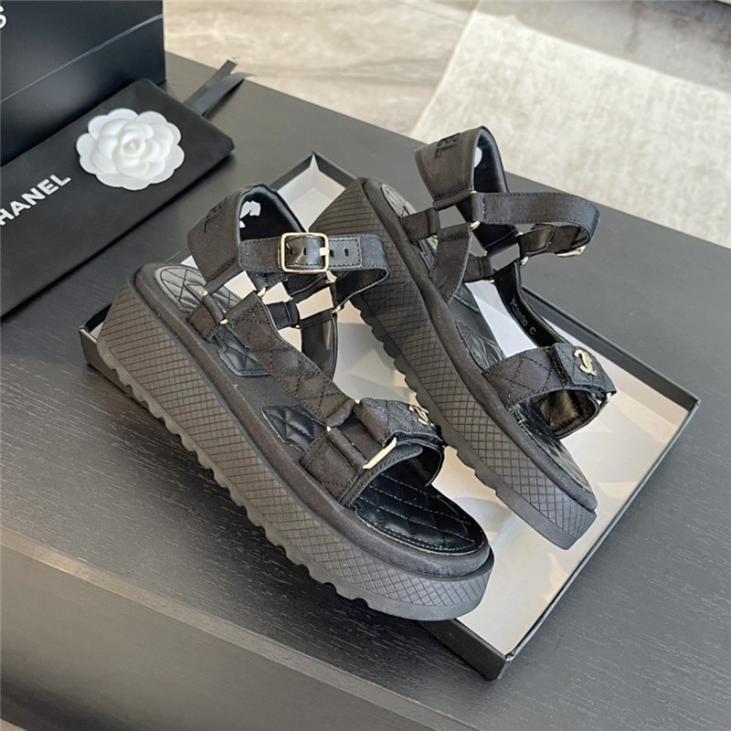 Ch**el quilted beach sandals black leather