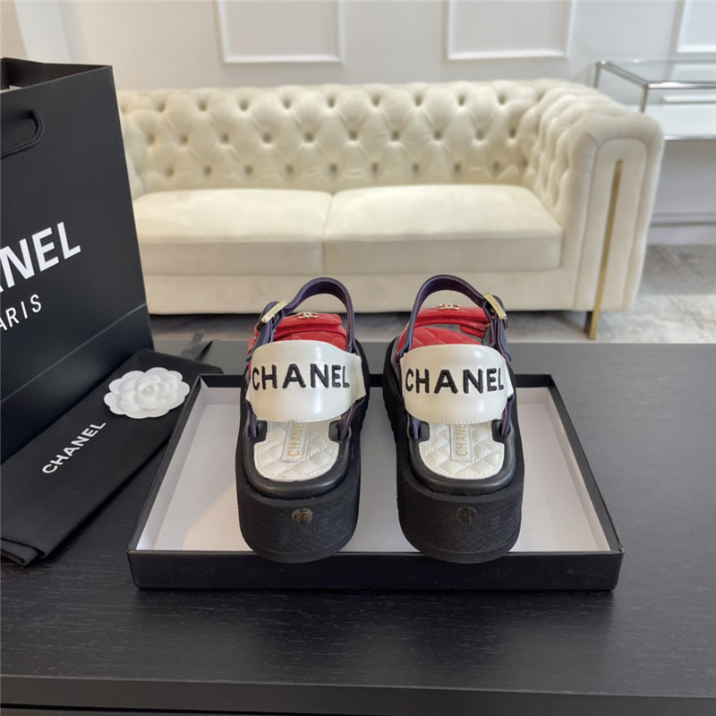 Ch**el quilted beach sandals black and red leather