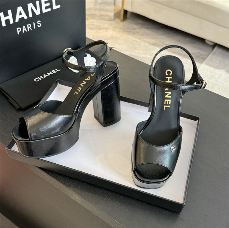 ch**el black calfskin S*per heel platform sandals