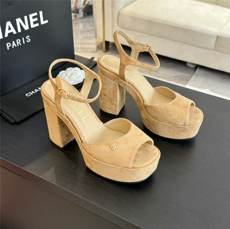 Ch**el beige wool wedge platform sandals