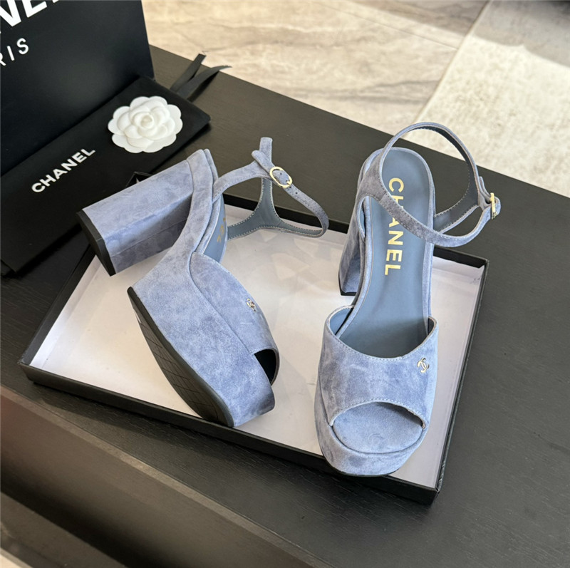 Ch**el blue wool wedge platform sandals