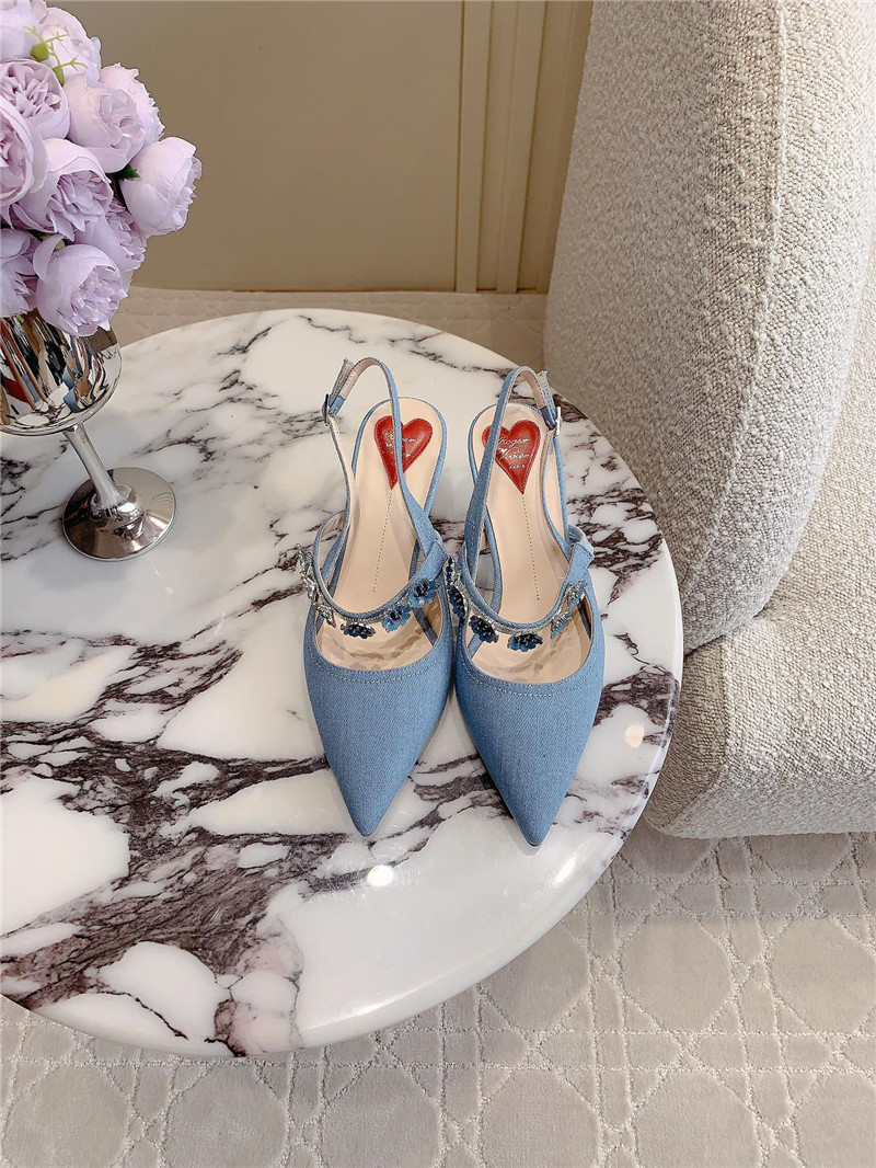 roger u1u1er virgule flower blue canvas slingback pumps