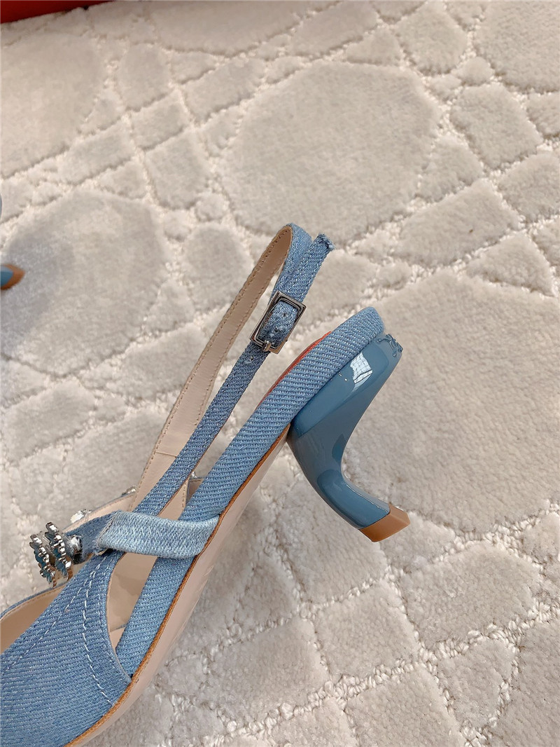 roger u1u1er virgule flower blue canvas slingback pumps