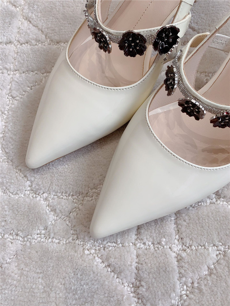 roger u1u1er virgule flower ivory patent slingback pumps