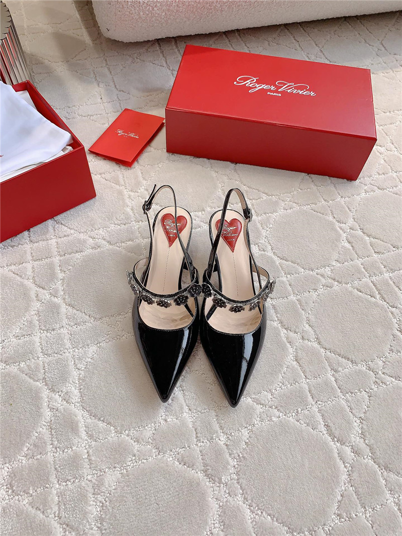 roger u1u1er virgule flower black patent slingback pumps