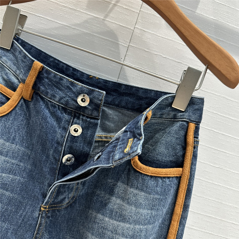 M1um1u contrast color suede hem denim trousers replica clothes