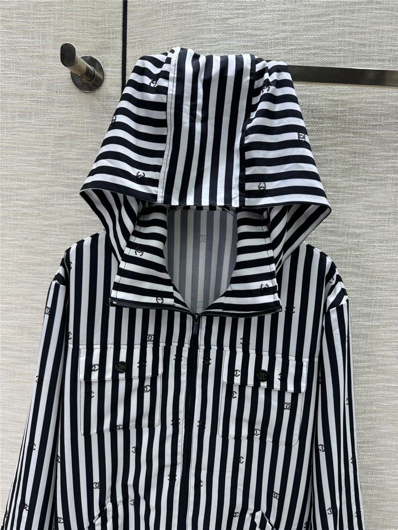 Ch**el vertical striped lapel hooded jacket replica d&g clothing