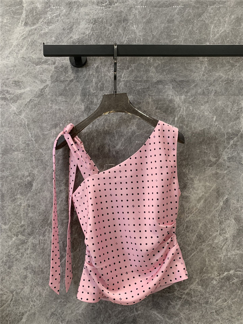 Ch**el pink polka dot off-shoulder strappy vest top replicas clothes