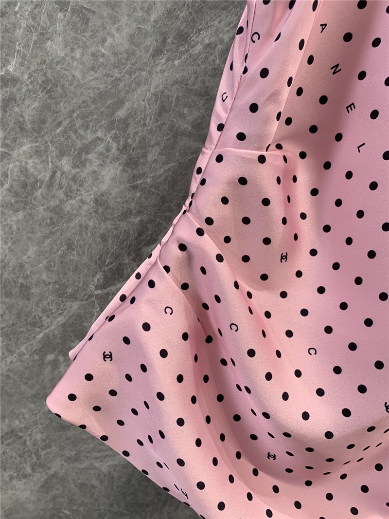 Ch**el pink polka dot off-shoulder strappy vest top replicas clothes