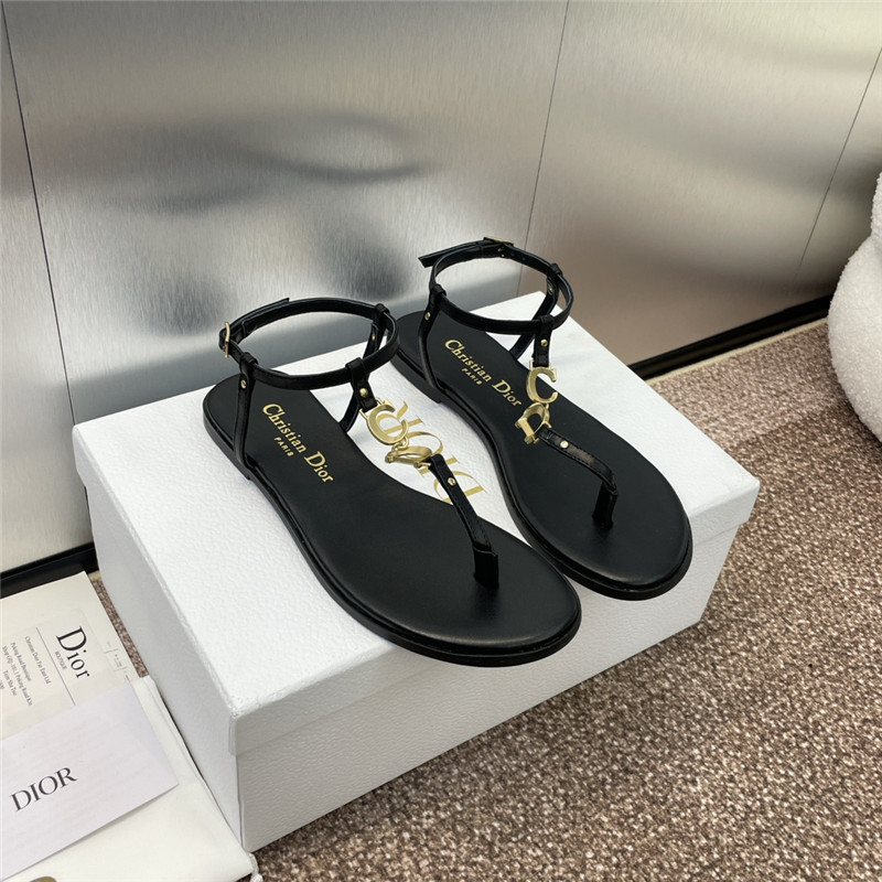 c’est D10r black calfskin thong sandals