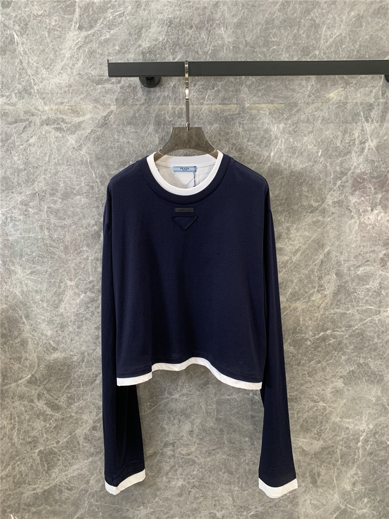 Pra*a contrast color long sleeve t-shirt replica d&g clothing