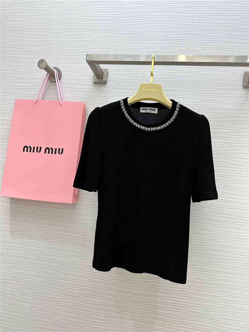 M1um1u acetate heavy beaded crew neck top