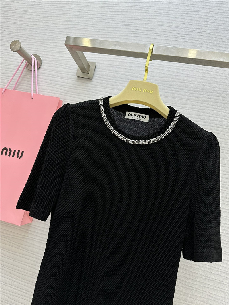 M1um1u acetate heavy beaded crew neck top