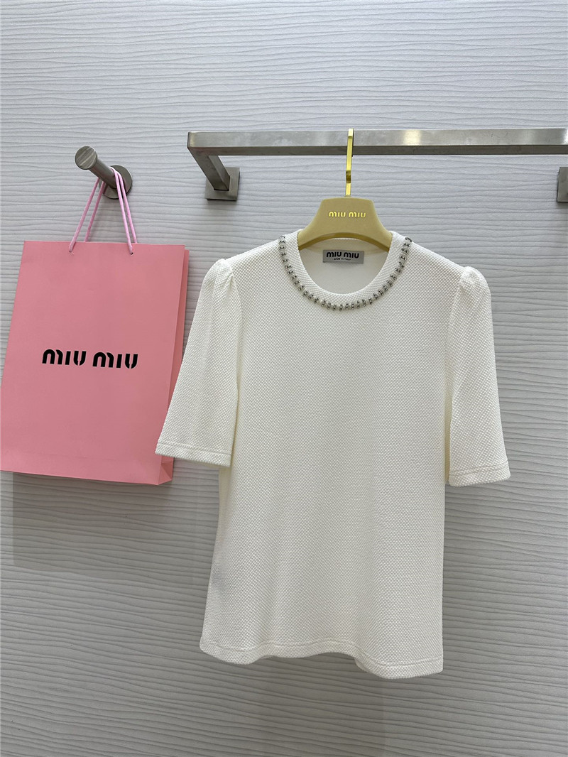 M1um1u acetate heavy beaded crew neck top