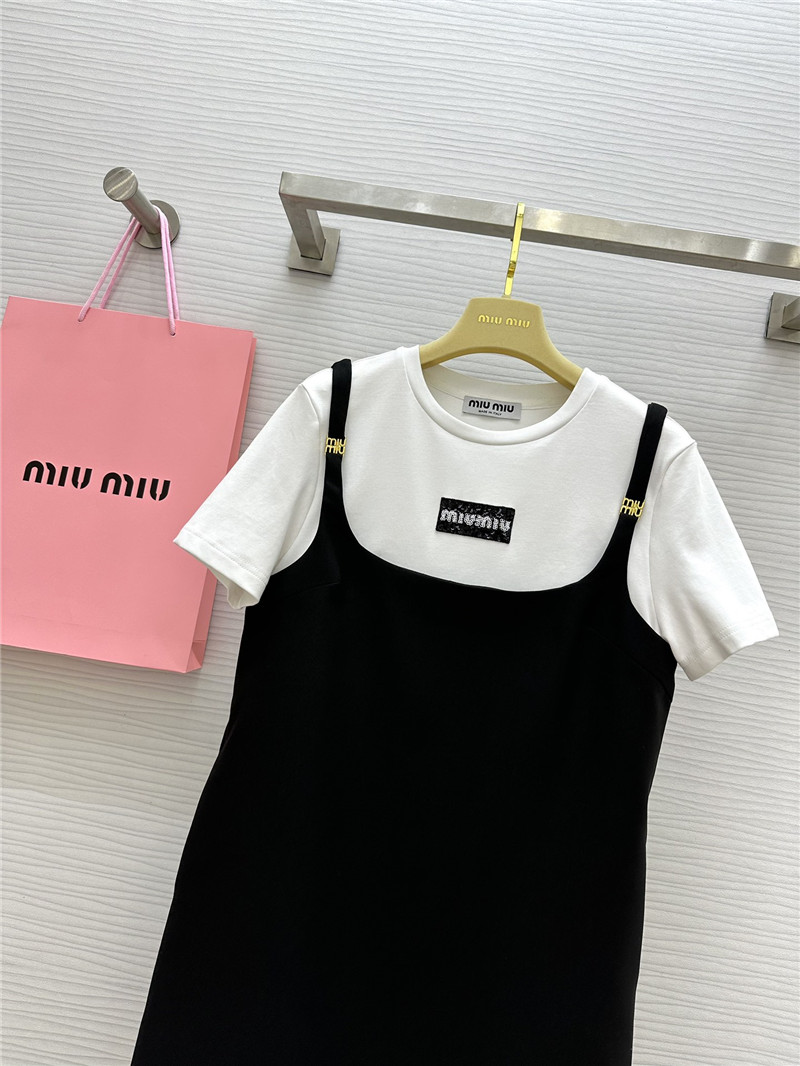 M1um1u fake two piece stitching design dress replica designer clothes