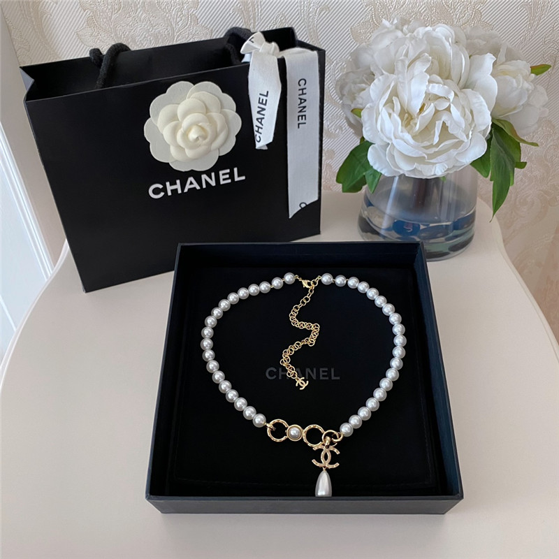 Ch**el double c water drop pearl necklace
