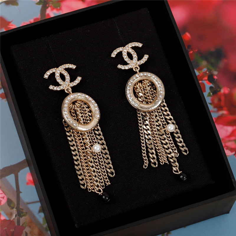 ch**el new tassel double c full D1am0nd earrings