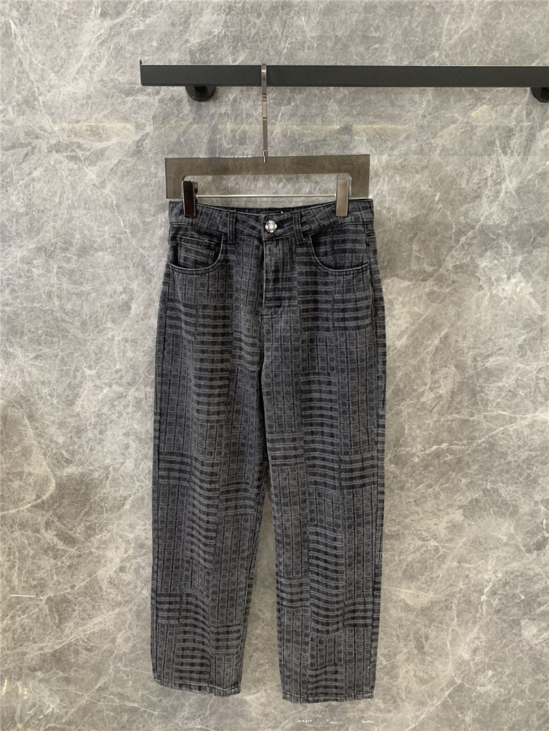 Ch**el black and grey check denim trousers replica clothing