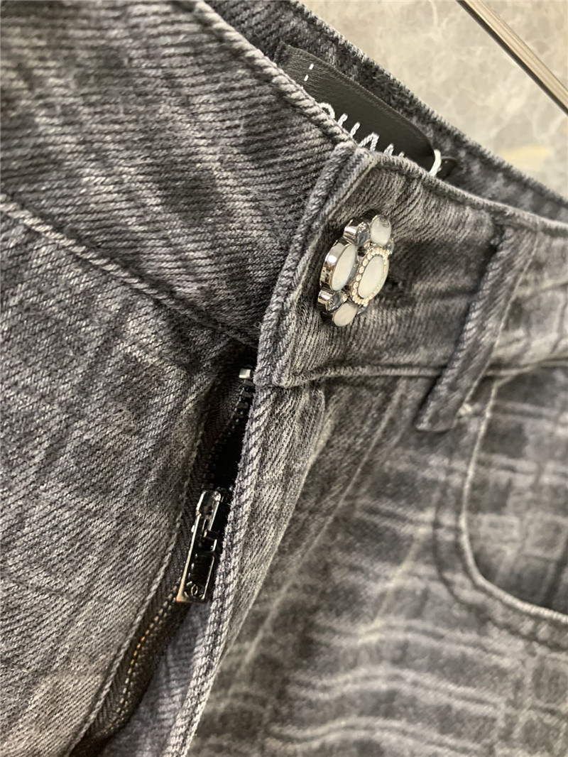 Ch**el black and grey check denim trousers replica clothing
