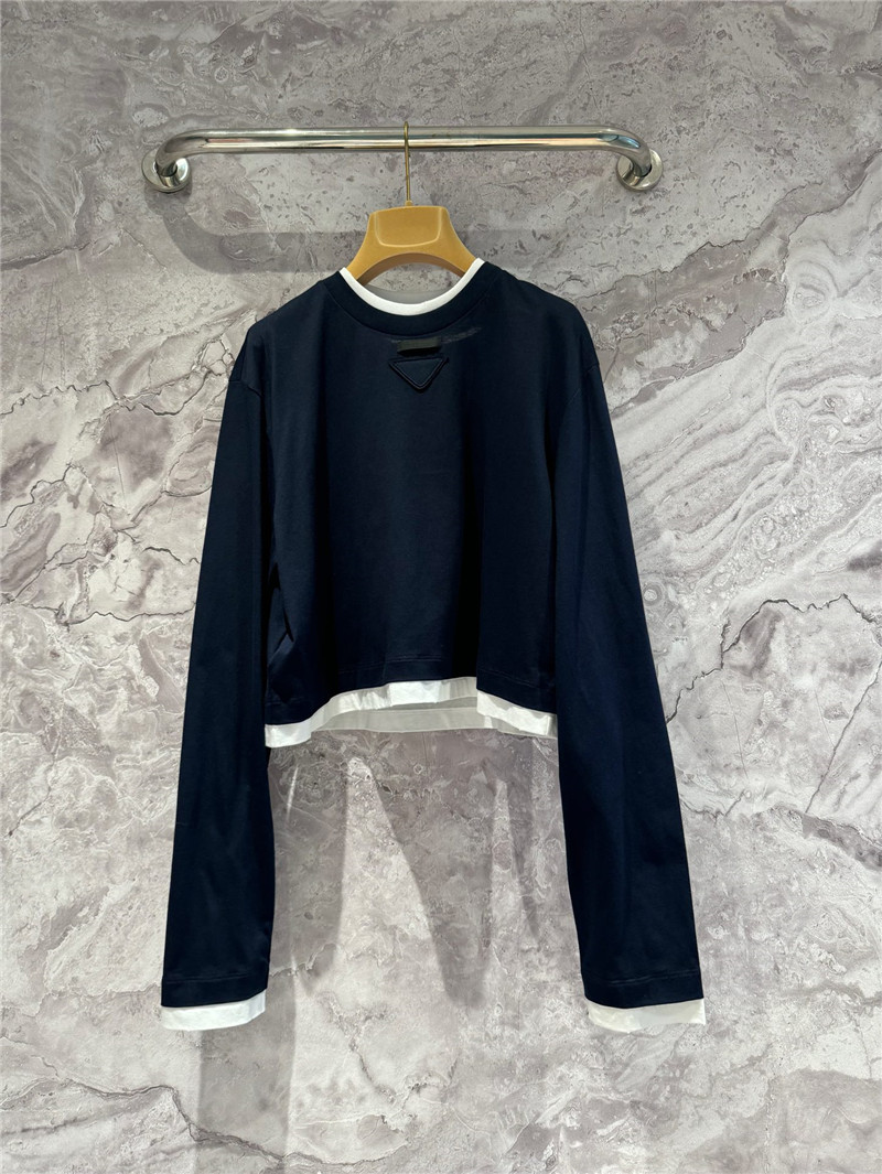 Pra*a contrast color long sleeve t-shirt replica d&g clothing