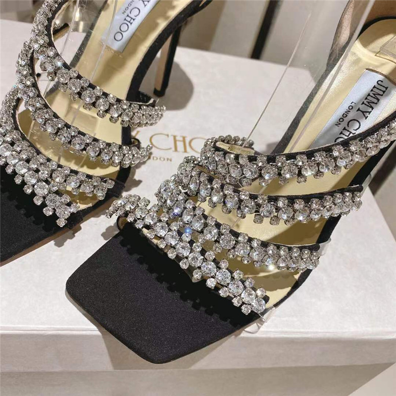 J1m*y Ch00 josefine 100 black suede sandals with crystal