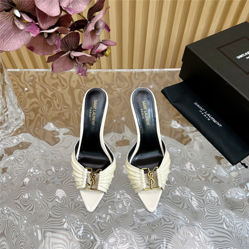 Sa1nt Lau*nt babylone mules in ivory patent leather