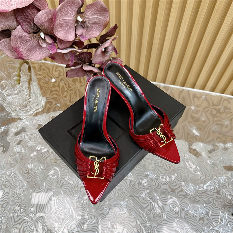 Sa1nt Lau*nt babylone mules in burgundy patent leather