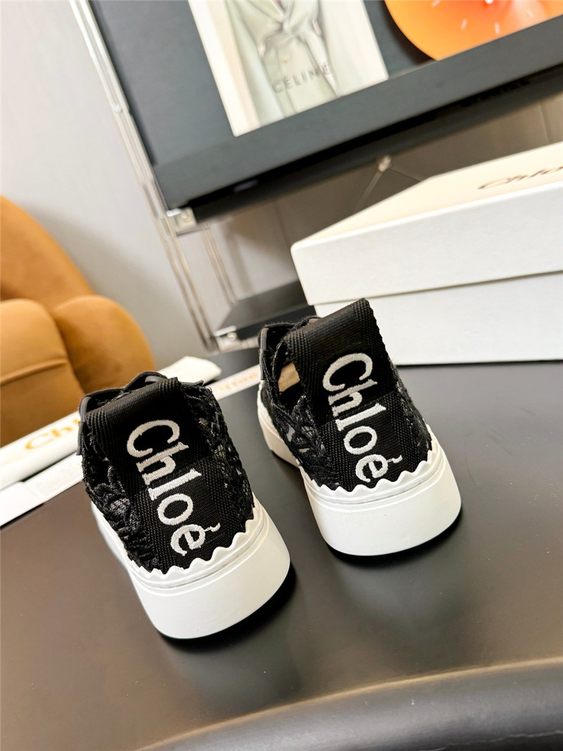 Chloé Lauren Sneaker in Black Lace & Leather