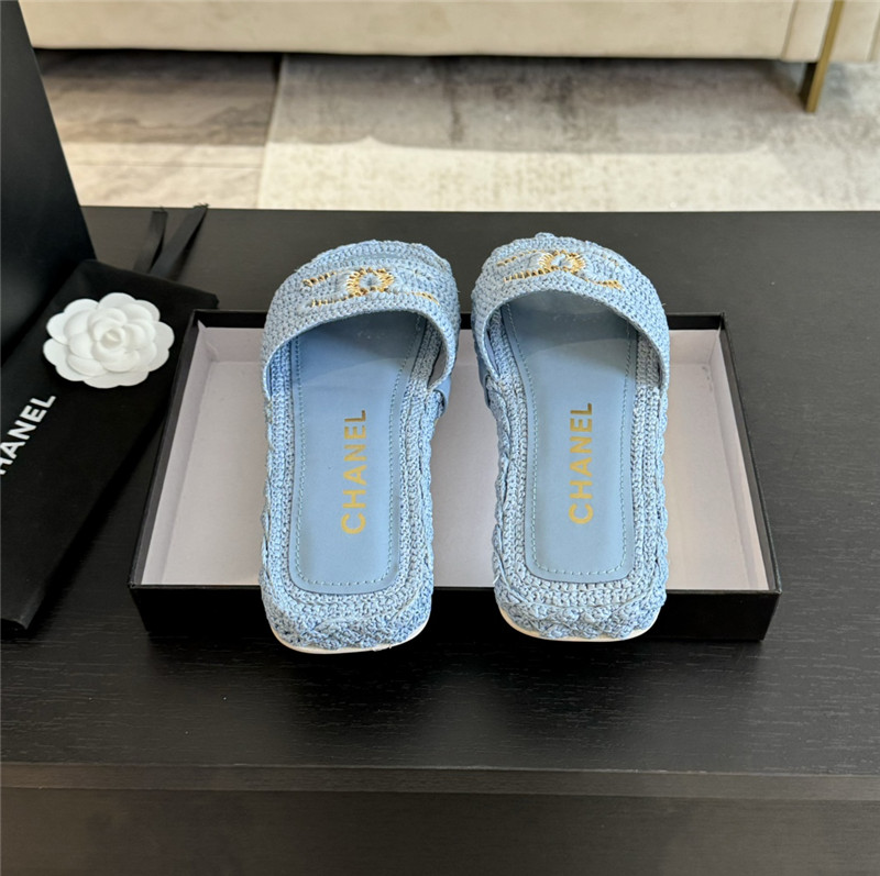 Ch**el crochet slide sandals in blue