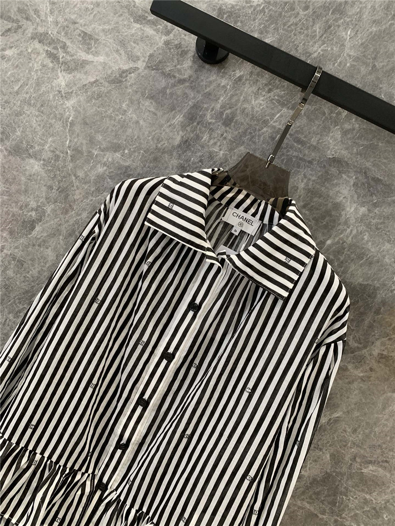 Ch**el lapel ruffle cake stripe dress replicas clothes