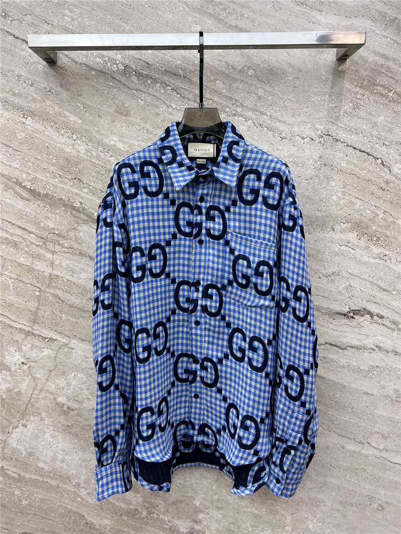 Gvc*1 haze blue fine check long-sleeved shirt replicas clothes